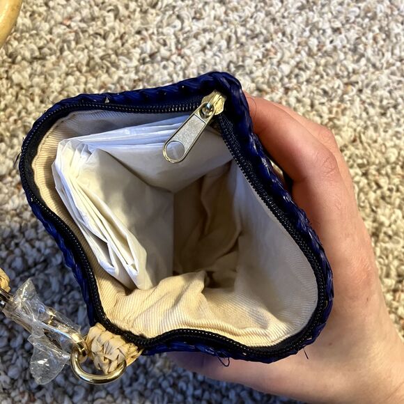 J. McLaughlin Straw Tote Bag Bamboo Handles Striped Beach Bag Lined Sea Grass - Picture 7 of 10